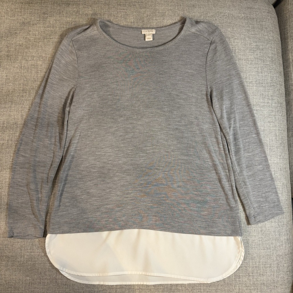 J‎ Crew Layered Hem Top Women Small Gray Long Sleeve Tunic Blouse
